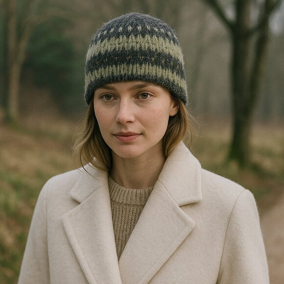Vintage Knit Fair Isle Beanie – Wool Blend • Unisex Winter Hat main image 4